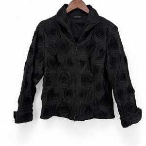 Samuel Dong Black Textured Zip Jacket Size L